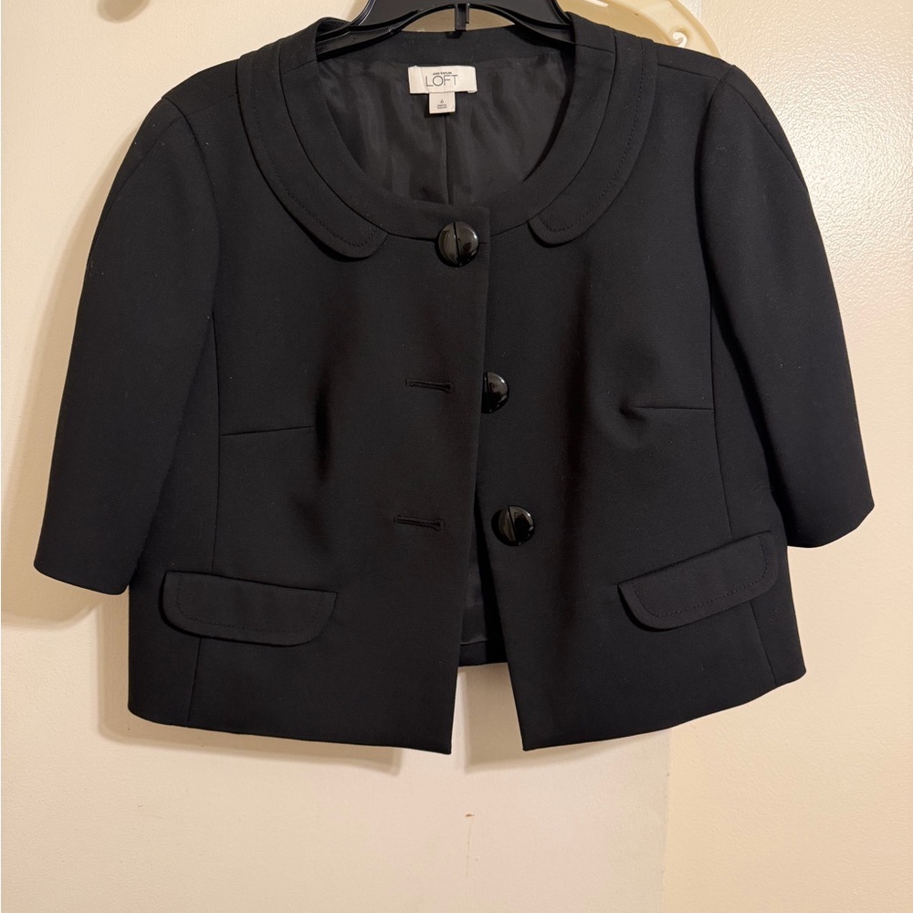 LOFT Black Buttoned Cropped Jacket